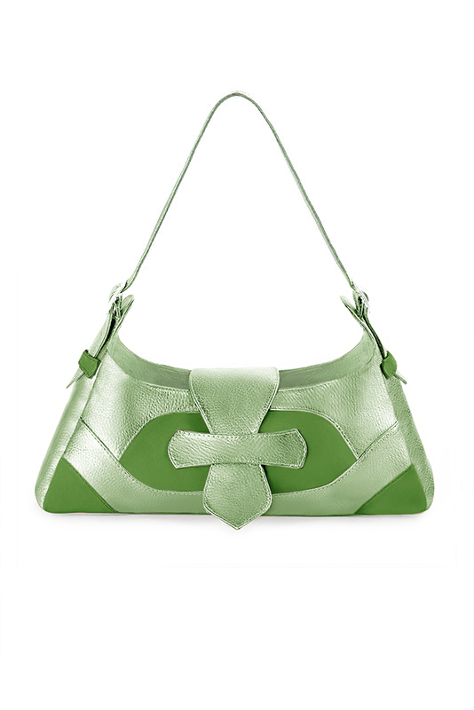 Grass green women's dress handbag, matching pumps and belts. Top view - Florence KOOIJMAN